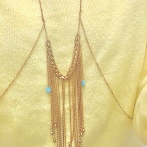 Around shoulder necklace gold turquoise